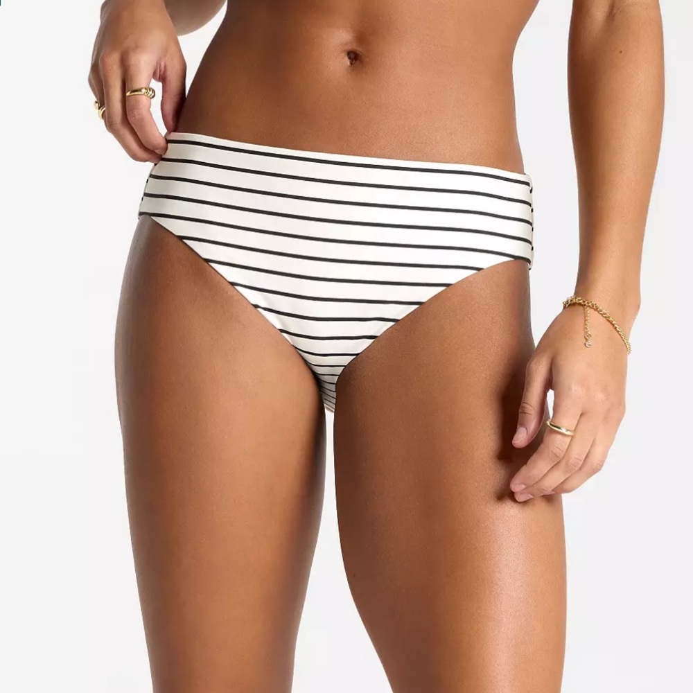 CALIA by Carrie Underwood Striped Bikini Bottom - Coastal Stripe Ivory, M
